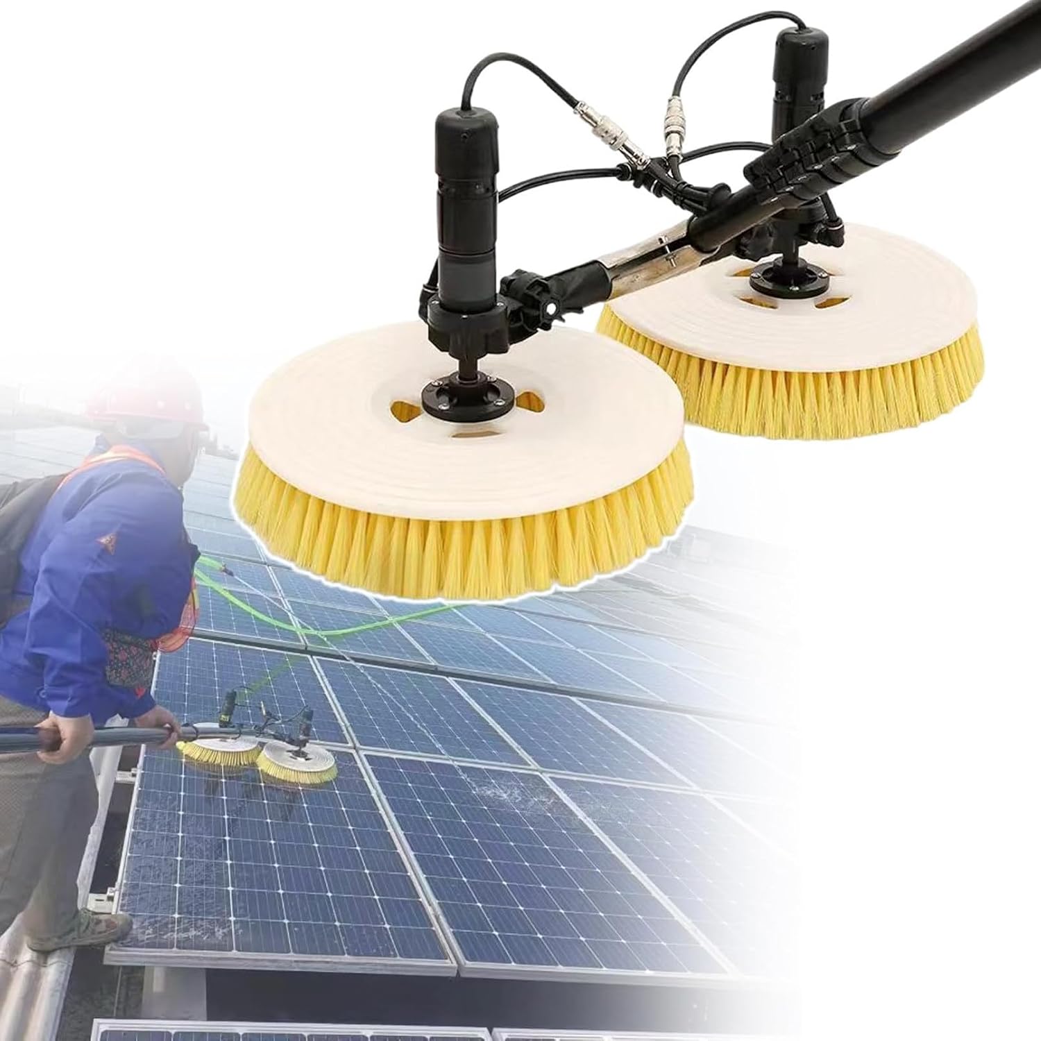 Special Roof Water Brush 7.5 M Solar Panel Cleaning Telescopic Pole, Electric Photovoltaic Panel Cleaner, Double Head Automatic Outdoor Cleaning Tools Window Cleaner
