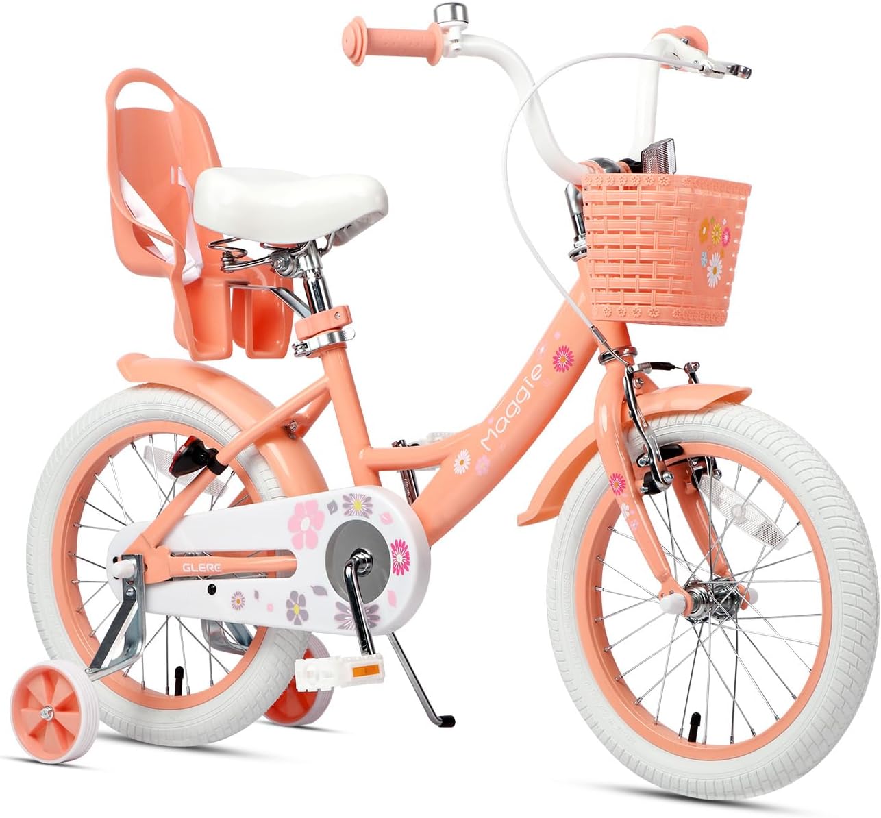 Glerc Maggie Girls Bike, 12-20 Inch Kids Bike for 2-13 Years Old Children, Princess Style Kids Bicycle with Doll-Seat & Basket & Training Wheels, Multiple Colors