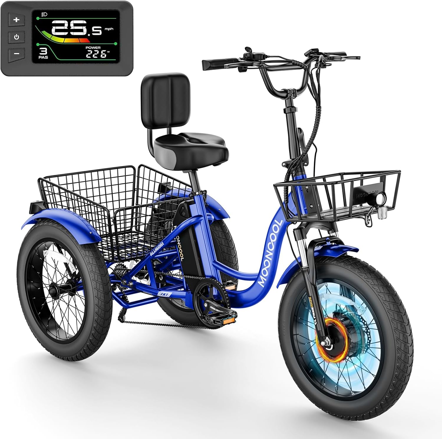 NAIZEA Electric Tricycle for Adults - 20' x 4' Fat Tire Electric Trike, 48V 500W Ebike, 3 Wheel Electric Bikes with Removable Battery, Aluminum Frame & Large Basket