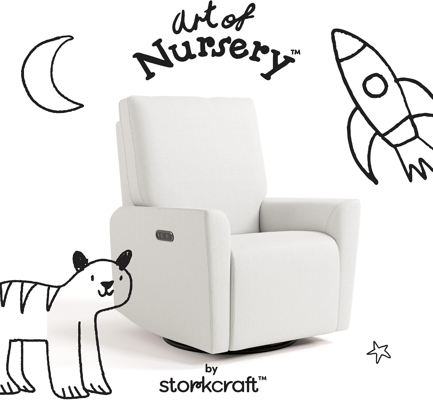 Storkcraft Santorini Deluxe Power Recliner Swivel Glider (Ivory Basketweave) – Premium Electronic Power Recliner for Nursery, Includes Dual-USB Charging Port for USB-A & USB-C, Glider Rocking Chair