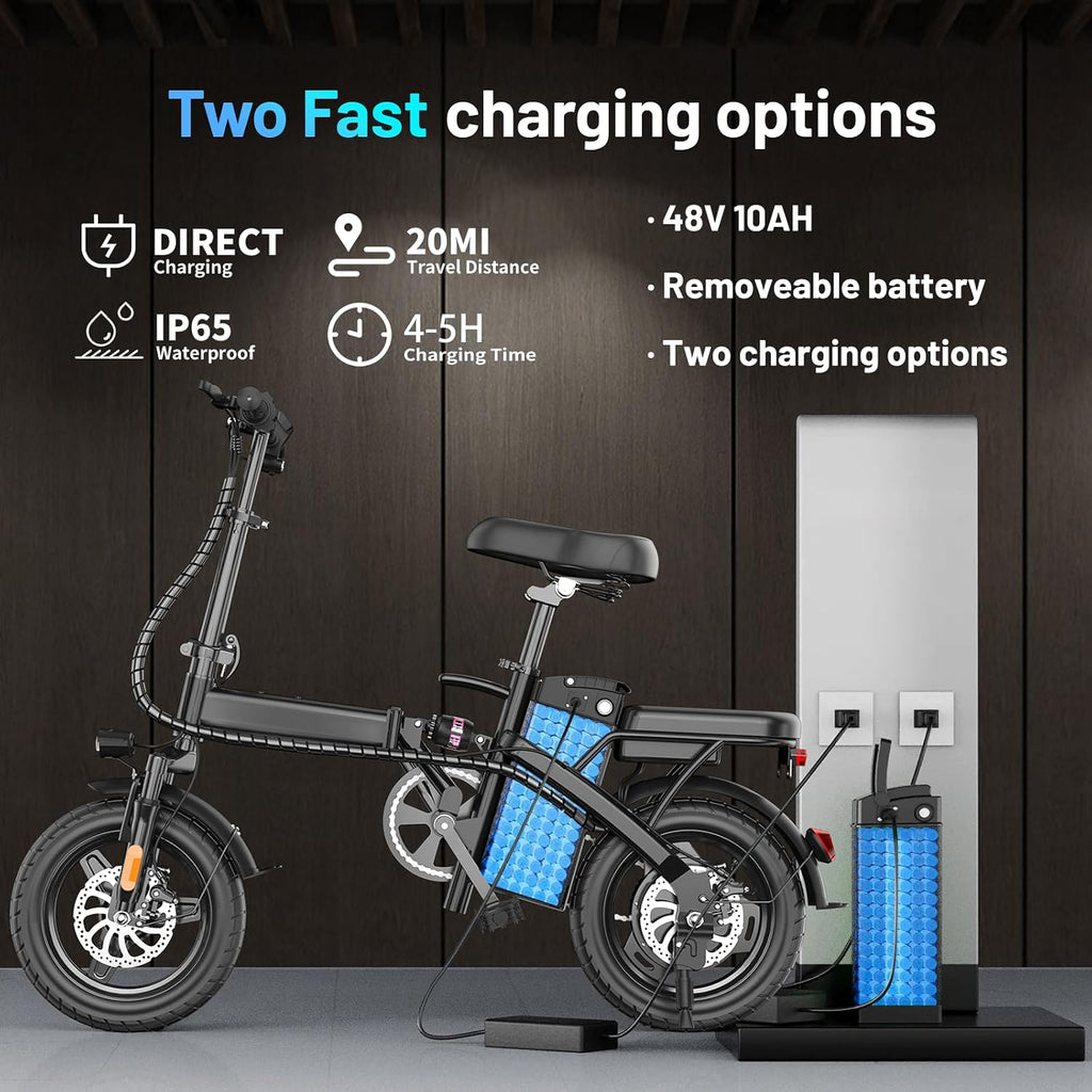 REOCRO Folding Electric Bike for Adults and Teens, 14' Mini E-Bike with 500W Motor, Foldable Ebike with 48V Removable Battery UL 2849 Certified, Commuter Electric Bicycle with 25-30 Miles PAS Range
