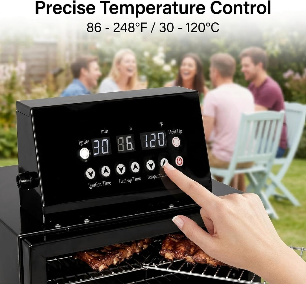 CLIVIA 8-Layer Electric Smoker with Side Wood Chip Loader, 1600W Vertical Digital BBQ Smoker Oven, 0-24H Timer & 86-257°F Temp Control, Large Capacity Meat Smoker for Jerky, Sausage, Fish (DSH-S45E)