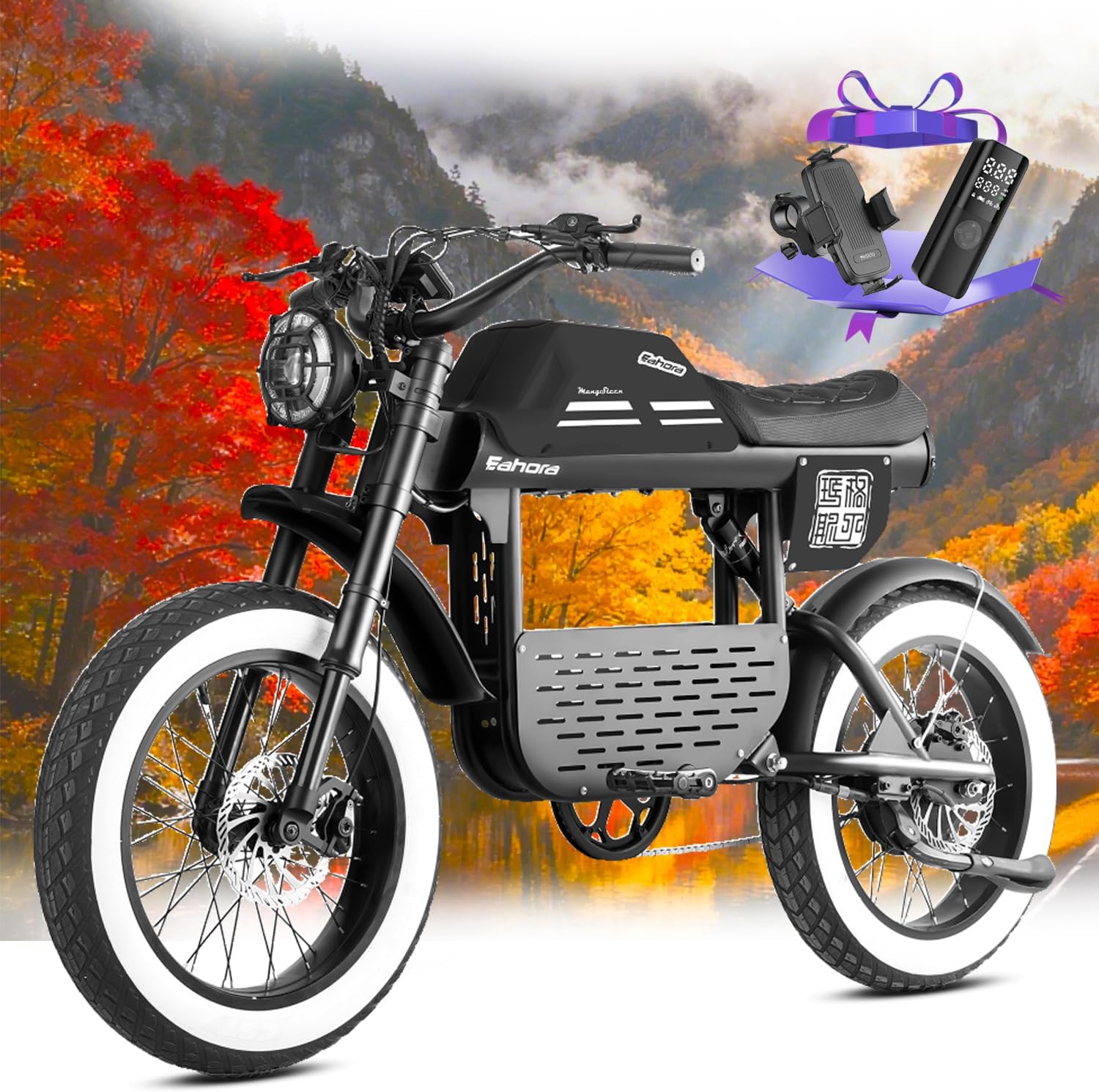 eAhora Dual Motor Electric Bike - Adults 4000W 44MPH Ebike 52V 30Ah Long Range Electric Dirt Bike, 20 * 4.5 Fat Tire Electric Mountain Bike Full Suspension Electric Motorcycle for Off Road