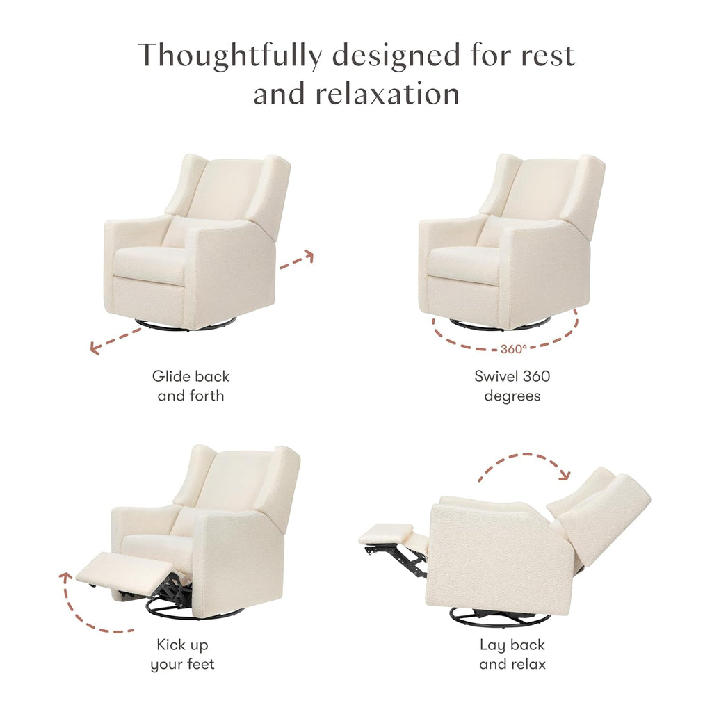 Babyletto Kiwi Recliner and Swivel Glider in Performance Ivory Boucle, GREENGUARD Gold Certified, Manual Recline, Water Repellant + Stain Resistant Fabrics