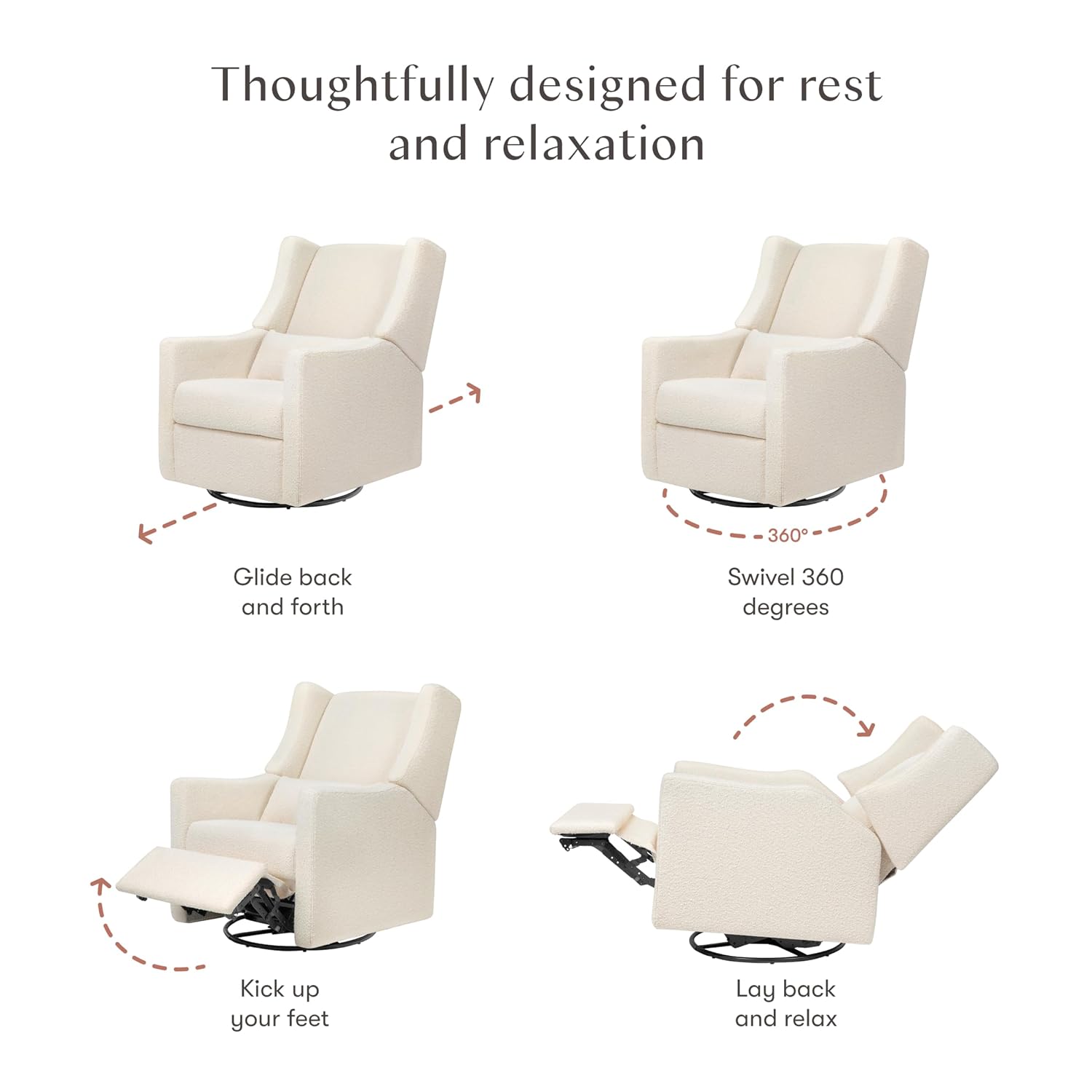 Babyletto Kiwi Recliner and Swivel Glider in Performance Ivory Boucle, GREENGUARD Gold Certified, Manual Recline, Water Repellant + Stain Resistant Fabrics
