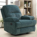 Manual Rocker Recliner Chair for Adults, High Back Glider with Deep Seat, Upholstered Fabric Armchair for Living Room & Nursery, Blue