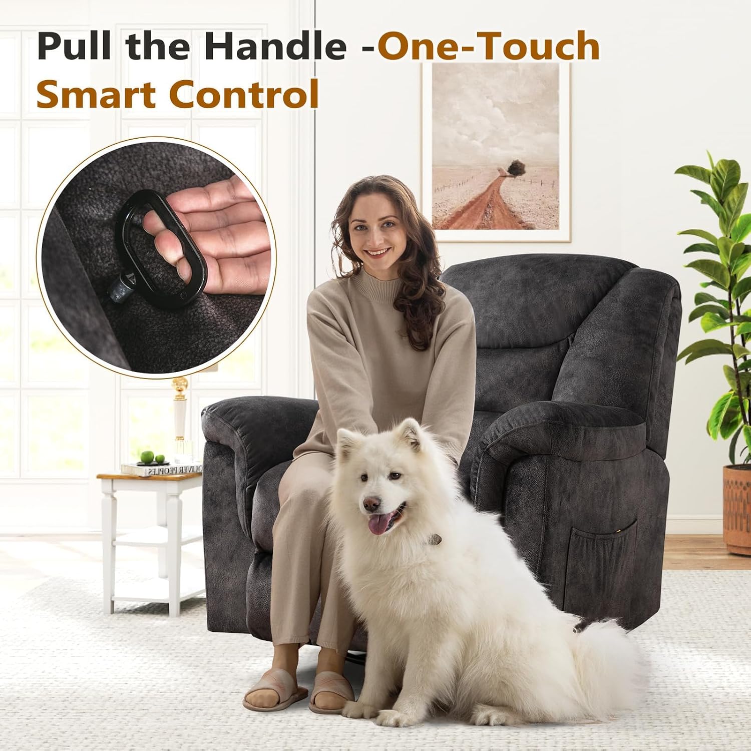 ANJ 2PCS Oversized Rocker Recliner Chairs Set, Manual 360° Swivel Recliners, Comfy Glider Rocking Chairs for Big Man, Extra Wide Overstuffed Reclining Chairs with Side Pocket for Living Room, Grey