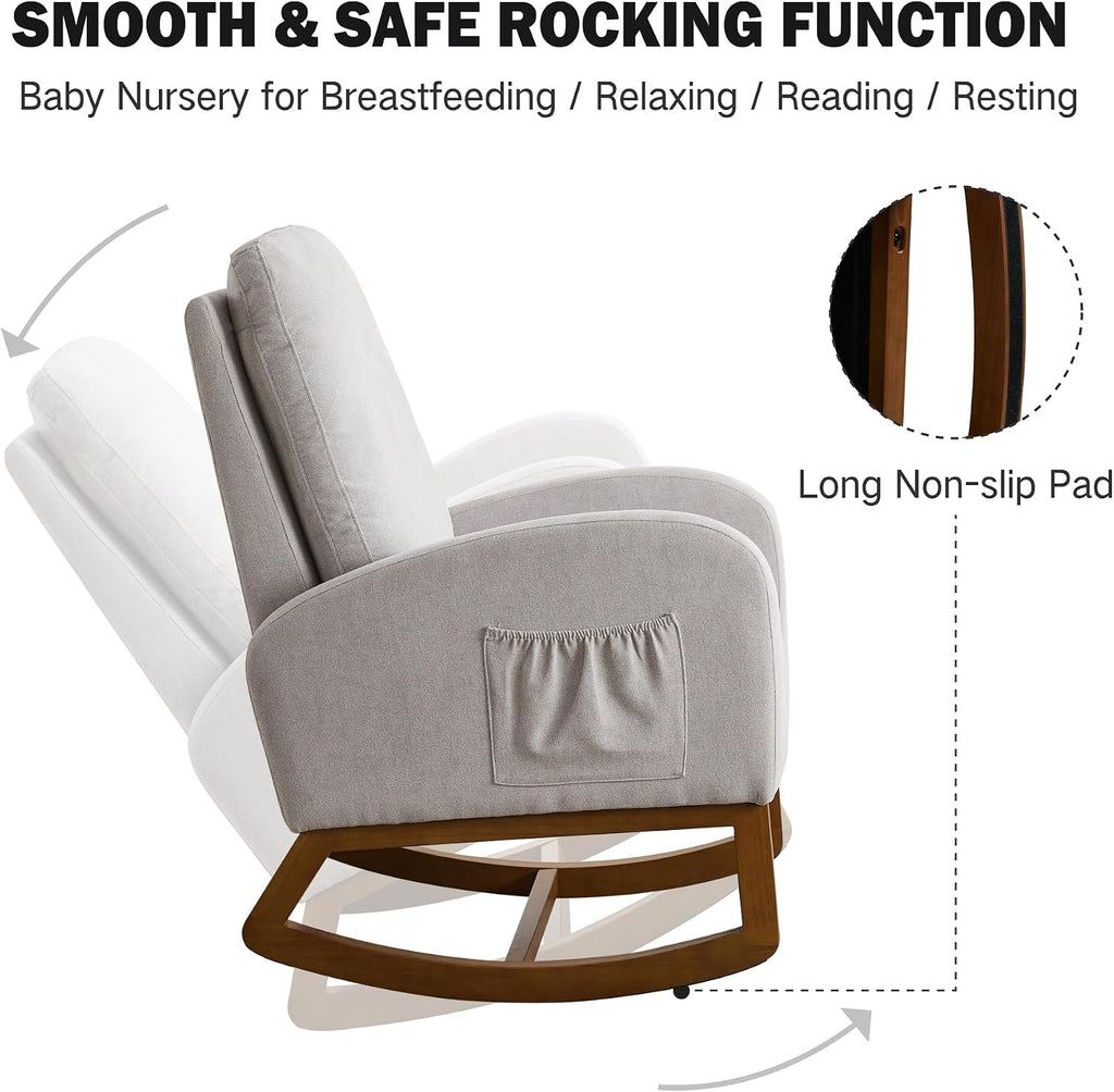 Chifee & Vingol Rocking Chair Nursery Nursing Glider Rocker Chair, Linen Fabric, Light Grey