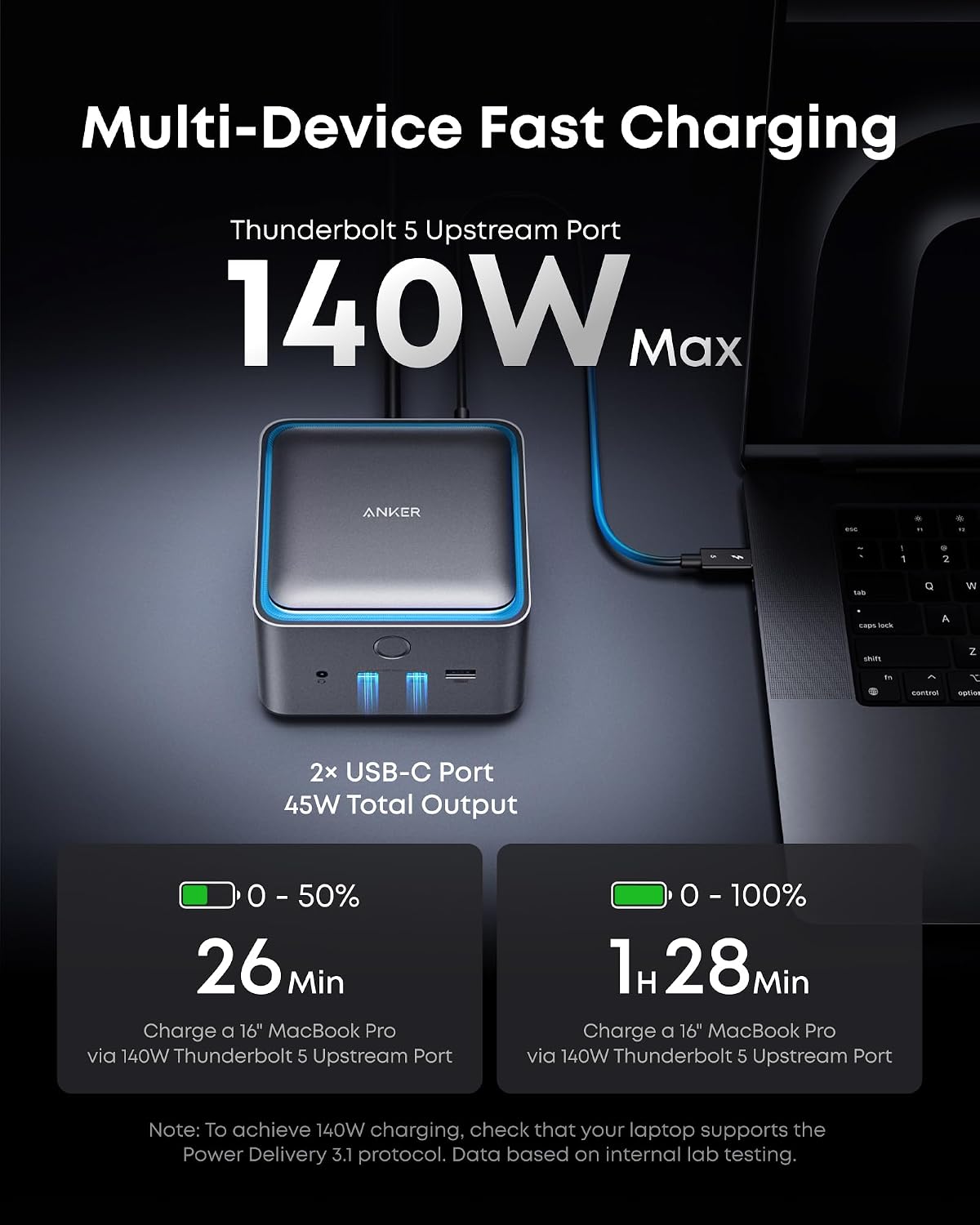 Anker Prime TB5 Docking Station, 14-in-1 Thunderbolt 5 Dock with 120Gbps Max Transfer, Thunderbolt Dock with 140W Max Charging, Cooling System, Up to 8K, Dual Display for TBT 5/4 Laptops