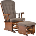 Anti-Pinch Nursery Glider Rocking Chair with Ottoman, Solid Rubber Wood Frame, Silent Smooth Gliding Design, Vintage Carved Armrest for Nursing, Living Room, Bedroom, Oak