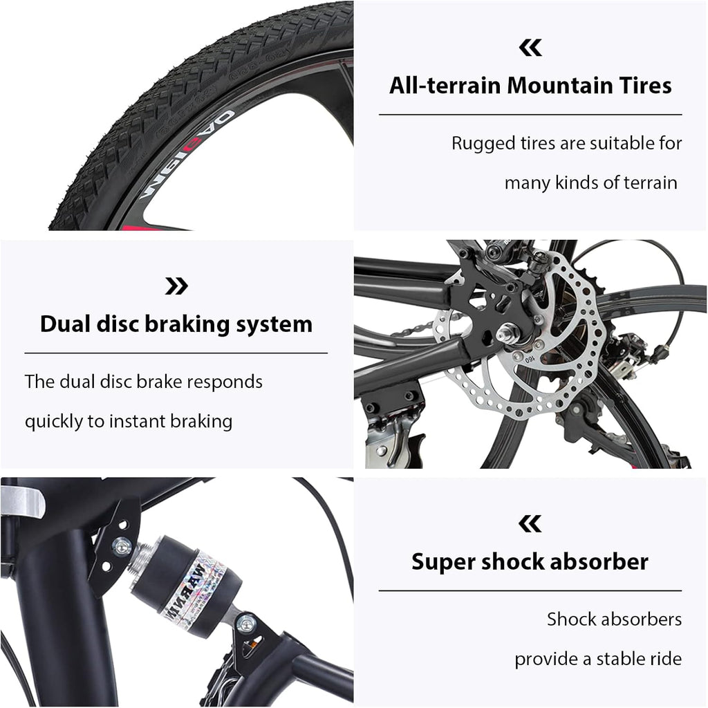26 ich Folding Mountain Bike, 21 Speed High Carbon Steel Mountain Bike for Adults with 26 Inches Durable Tires, Front Suspension Folding Bicycle for Women and Man | 26 ich, High Carbon Steel, Durable Tires, Front Suspension, Folding Bicycle