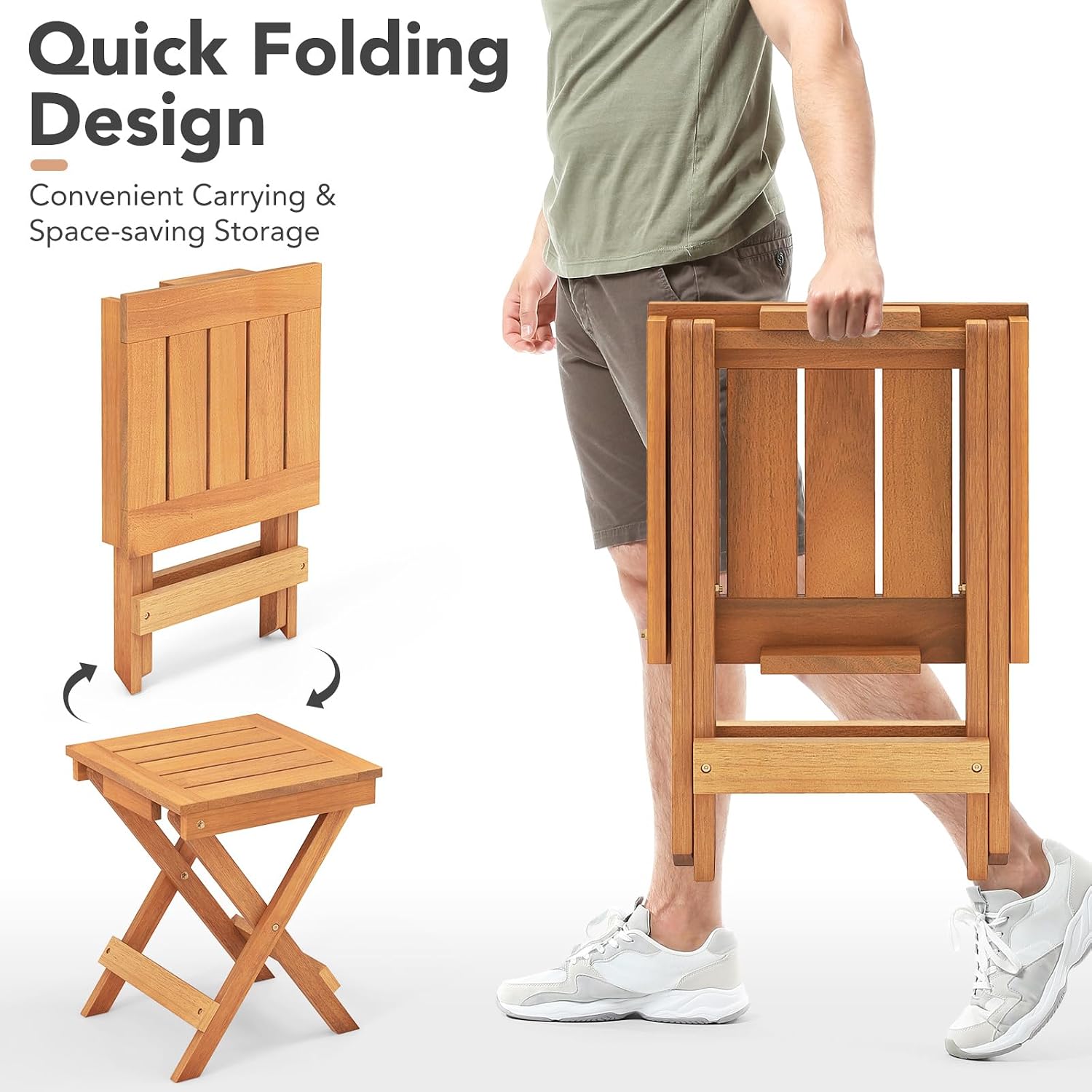 Tangkula Outdoor Rocking Chairs Set of 2, Heavy Duty High Back Patio Wood Rockers with Folding Table, for Backyard, Terrace, Poolside and Lawn