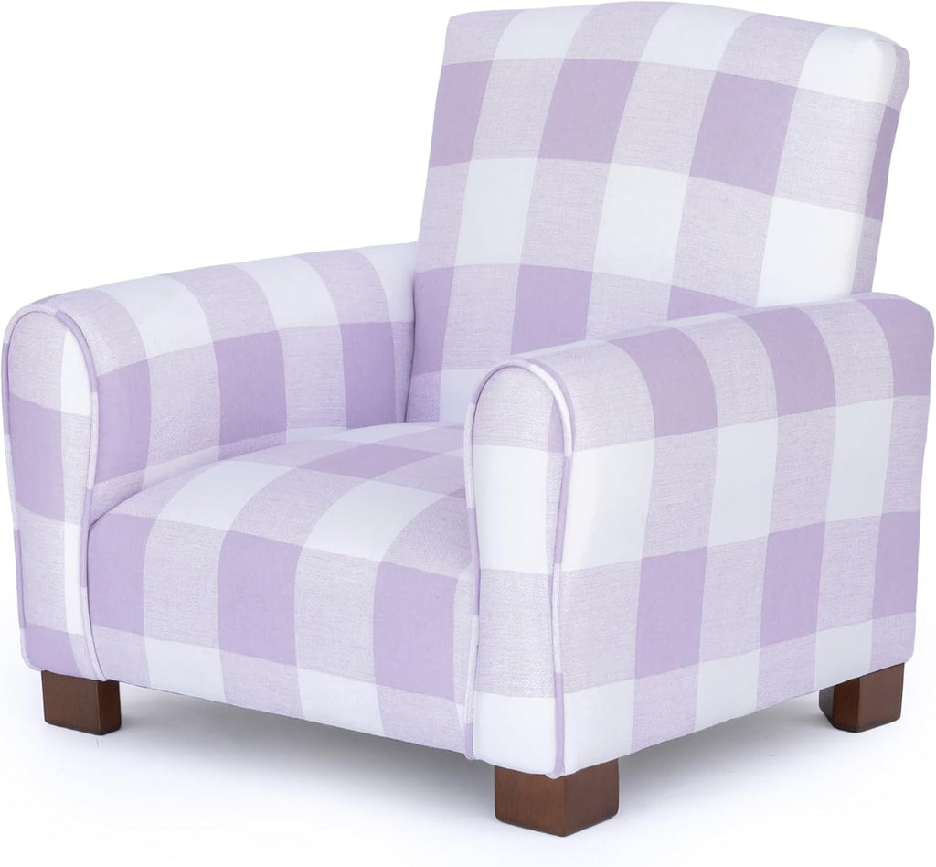 Kid Rocking Chair for Toddlers, Child Chair for Little Kids, Upholstered Toddler Armchair for Children, Comfy and Cute Little Kid Chairs (Legs, Lavender Check)