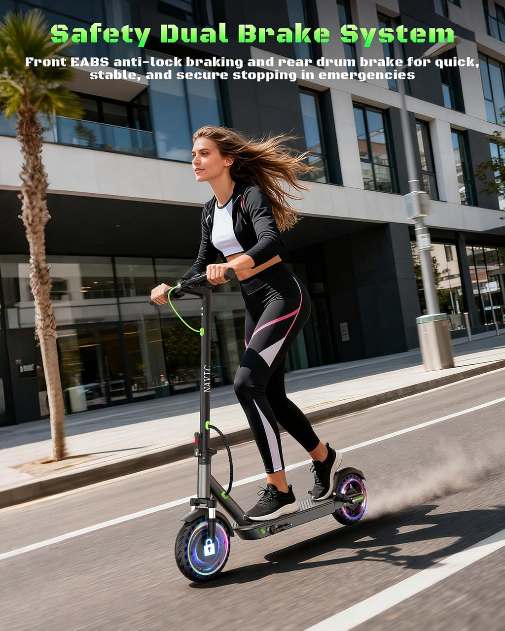 NAVIC Electric Scooter with Dual Suspension, 8.5'/10' Tires, 350W/500W Motor, 19/22 Mph, Max 22/25/27/49Miles Range, Foldable E Scooter for Adults with Braking, App Control