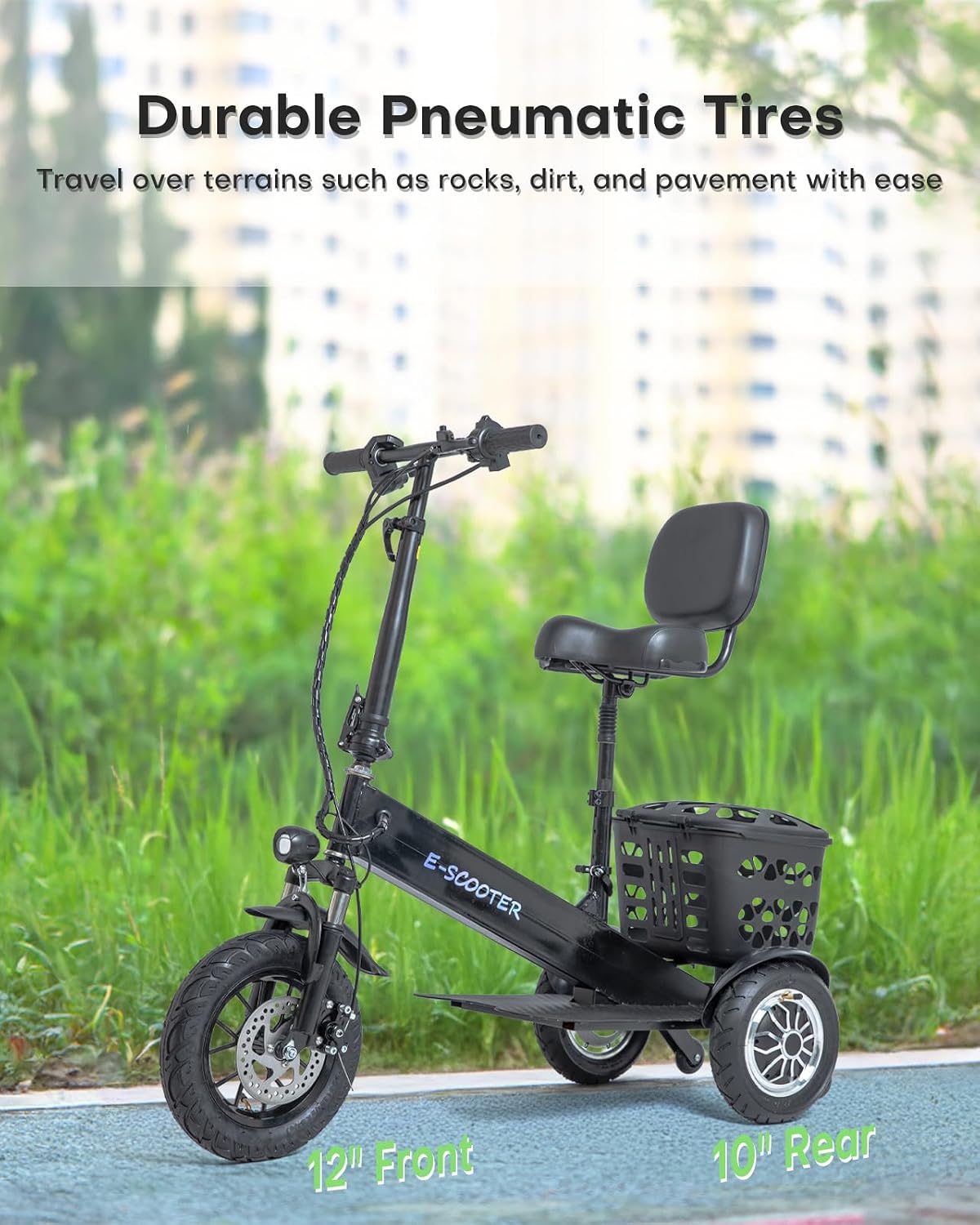 3 Wheel Electric Scooter for Adults, 3 Wheel Mobility Scooter for Adults, 330 lbs Load, Long Range, with Charger & Basket, Fits in Car Trunks for Daily Rides