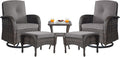 Belord Small Conversation Sets Patio Funiture - 5 Piece Outdoor Swivel Rocker Wicker Furniture Sets with Ottomans Side Table Perfect for Patio Deck Backyard, Brown Wicker Grey Cushion