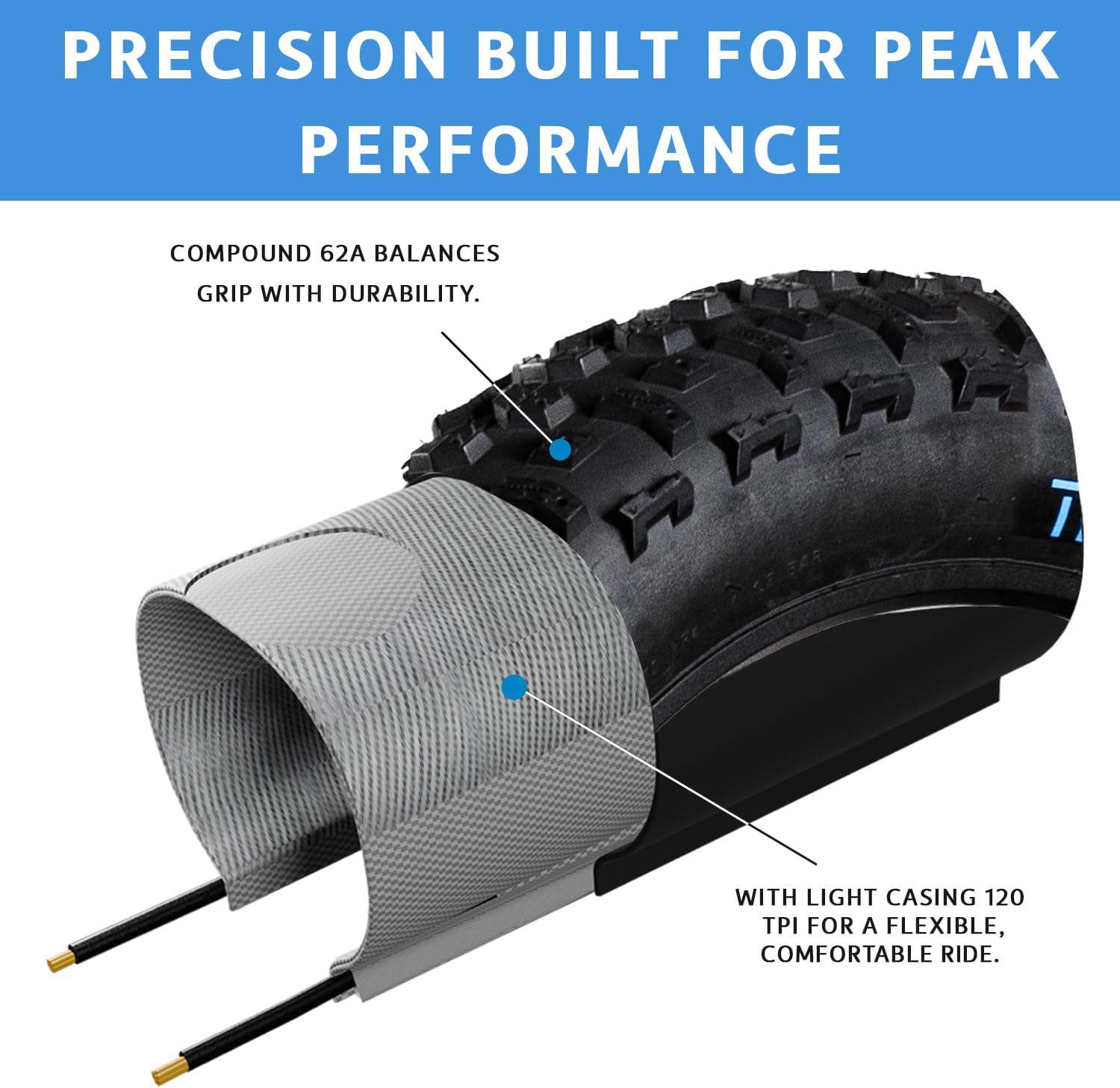 Johnny 5 Fat Bike Tire for Bicycle by Terrene - 26 Inch Bike Tires for Winter Landscapes - 120 TPI Bike Wheel with Aramid Bead for Fat Tire Bike - Bicycle Accessories for Adult Bikes