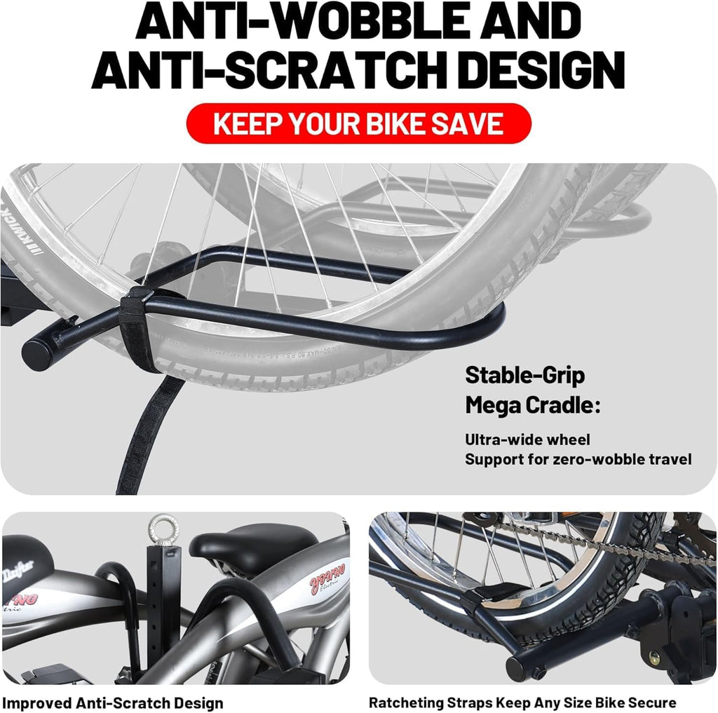 Bike Rack for Car Hitch Mount - Young Electric Bike Rack 200lb Capacity, Folding 2 Ebike Rack Platform Bicycle Carrier for SUV, Minivan, RV, Fits 5 Inch Fat Tires