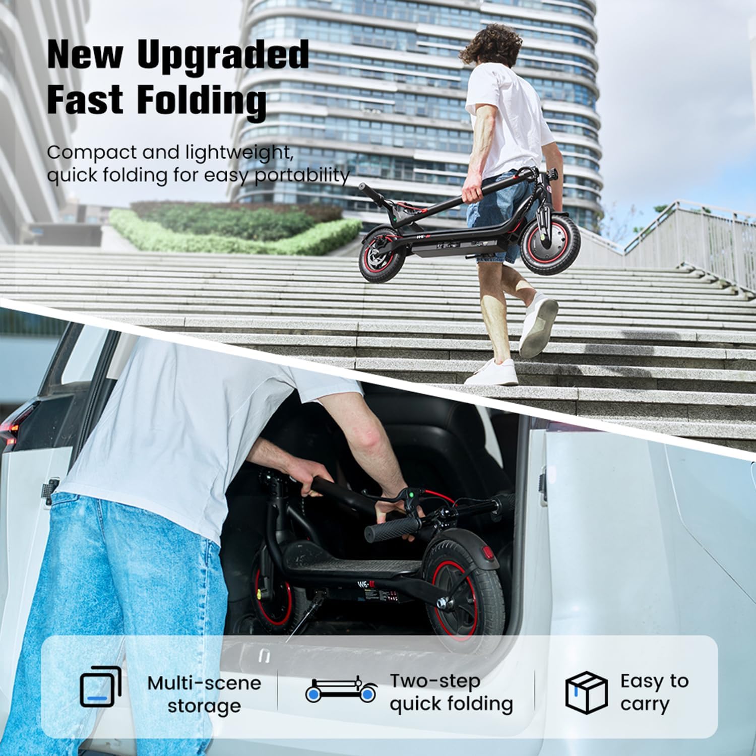 Electric Scooter, 23 Miles, 22 MPH Top Speed Electric Scooter for Adults, 500W Powerful Motor,10'/8.5' Pneumatic Tires Commuting Scooter, Foldable Escooter for Commuting & Campus Use