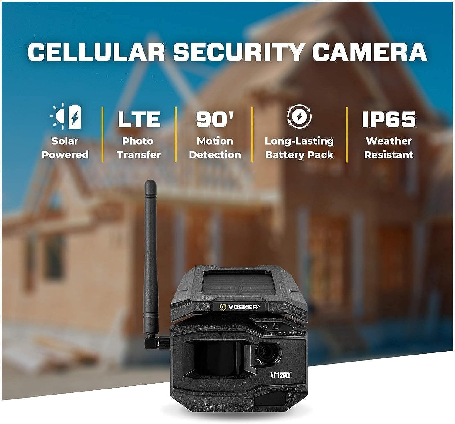 Vosker V150 Solar-Powered LTE Cellular Home Security Outdoor Camera | Motion Activated Sensor Nightvision Wireless Camera | Receive Photos on Your Mobile App with SD Cards and Cleaning Cloth (3PK)