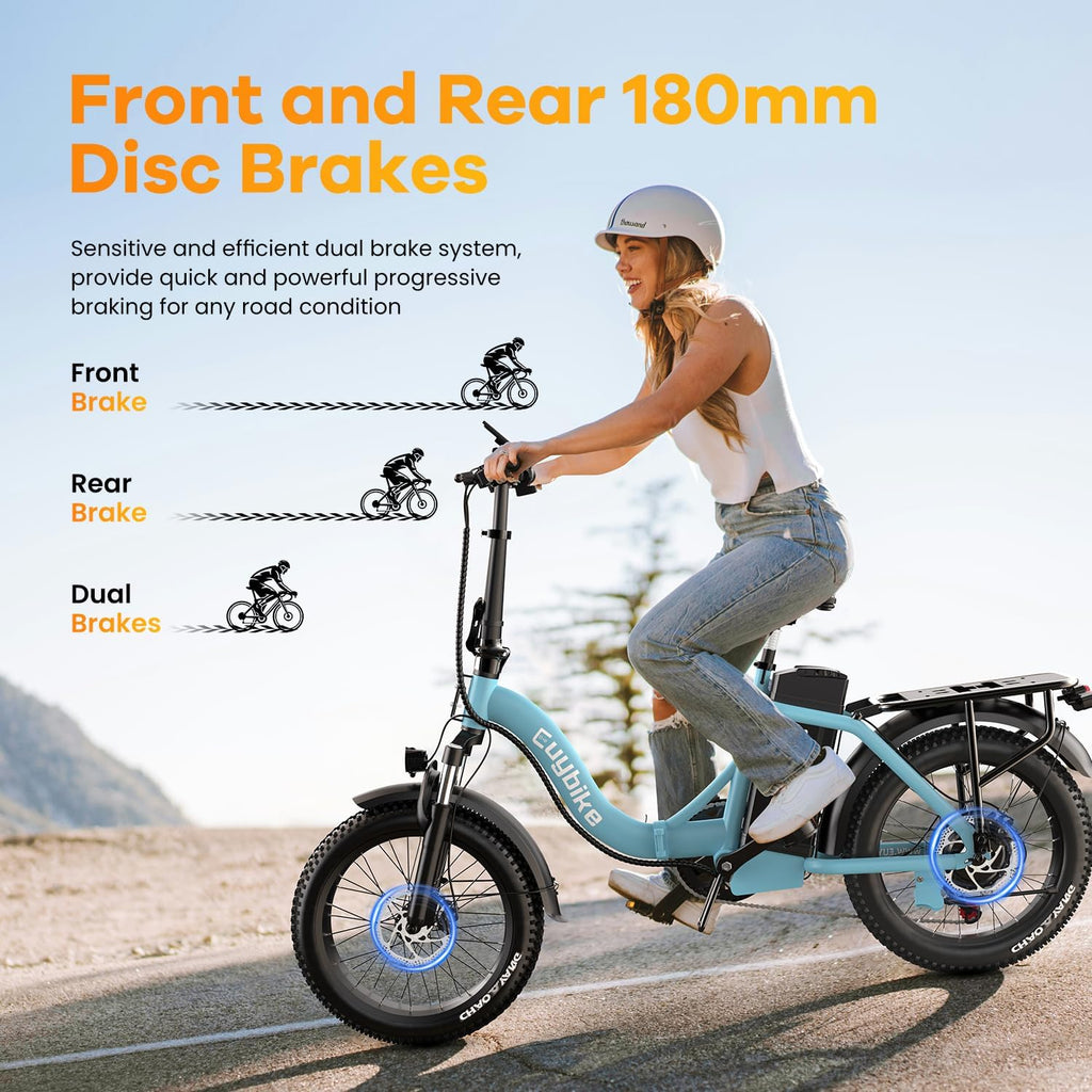 EUYBIKE Folding Electric Bike for Adults with Peak 1000W Motor, 48V 20AH Battery up to 80 Miles, 20' Fat Tire All Terrain Ebike, Front Suspension 7-Speed Commuter E Bike, Step-Thru, UL Certified