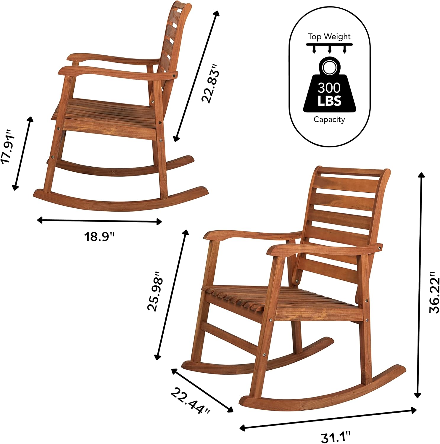 JONATHAN Y RCK101A Carey Modern Slat-Back 300-Lbs Support Acacia Wood Patio Outdoor Rocking Chair for Garden, Lawn, Backyard, Pool, Deck, Beach, Firepit, Teak