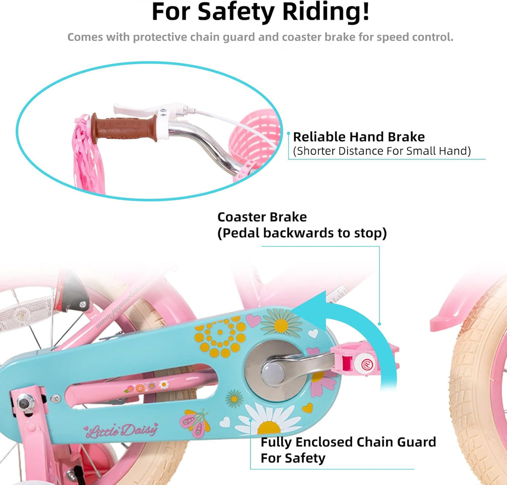JOYSTAR Little Daisy Kids Bike for Girls Boys Ages 2-7 Years, 12 14 16 Inch Girls Bikes with Doll Bike Seat & Streamers, Boys Bike with Flag & Number Plate, Multiple Colors