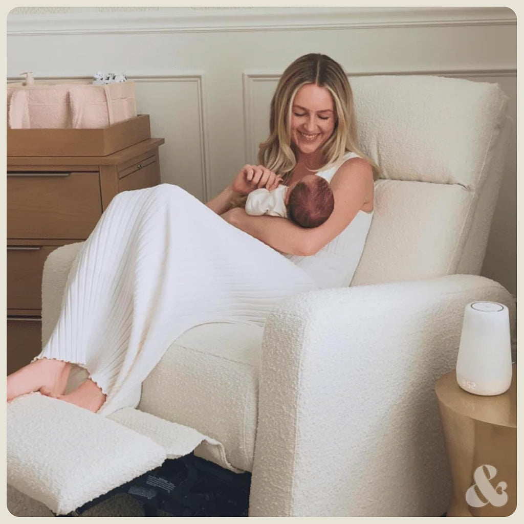 Nurture& The Glider Plus - Premium Nursery Power Recliner | Swivel Chair with Adjustable Head Support and Adjustable Lumbar Support | Built-in USB - The Ultimate Comfort for Nursing, Relaxing (Boucle)