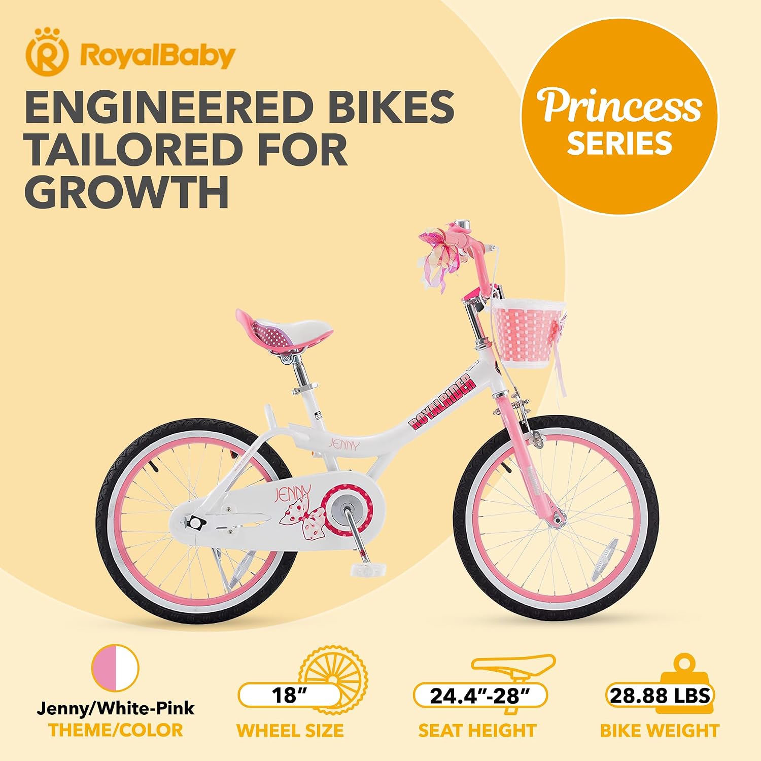 Royalbaby Princess Girls Kids Bike 12 14 16 18 20 Inch Children Bicycle with Basket for Age 3-12 Years