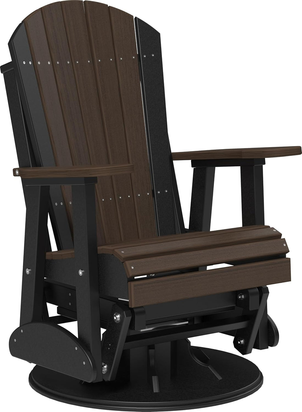 LuxCraft 2' Adirondack Outdoor Swivel Glider Chair, Patio Gliding Rocker, Swiveling Glider Rocking Chair for Outside (Brazilian Walnut & Black)