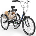 MOPHOTO Adult Tricycle 7 Speed, 20/24/26 Inch Low Step-Through Adult Trike with Large Rear Basket, 350 lbs Capacity 3 Wheel Bike for Seniors, Women and Men