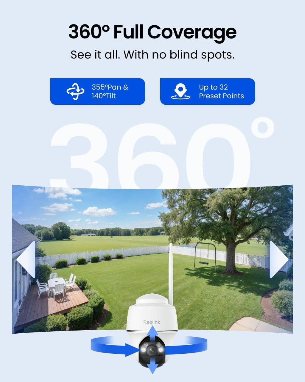 REOLINK Security Cameras Wireless Outdoor, Pan Tilt Solar Powered, 5MP 2K+ Color Night Vision, 2.4/5GHz WiFi, Smart Cameras for Home Security, Works with Home Hub, Argus PT + Solar Panel