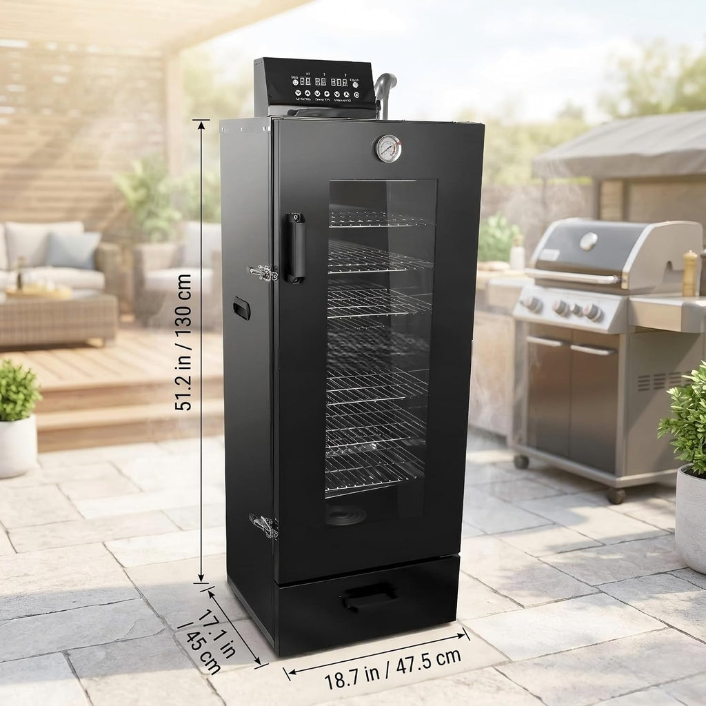 CLIVIA 8-Layer Electric Smoker with View Window, 1600W Vertical Digital BBQ Smoker, Front Loading Wood Chip Tray, 0-24H Timer & 86-257°F Temp Control, Meat Smoker for Jerky, Sausage, Fish (DSH-S45D)