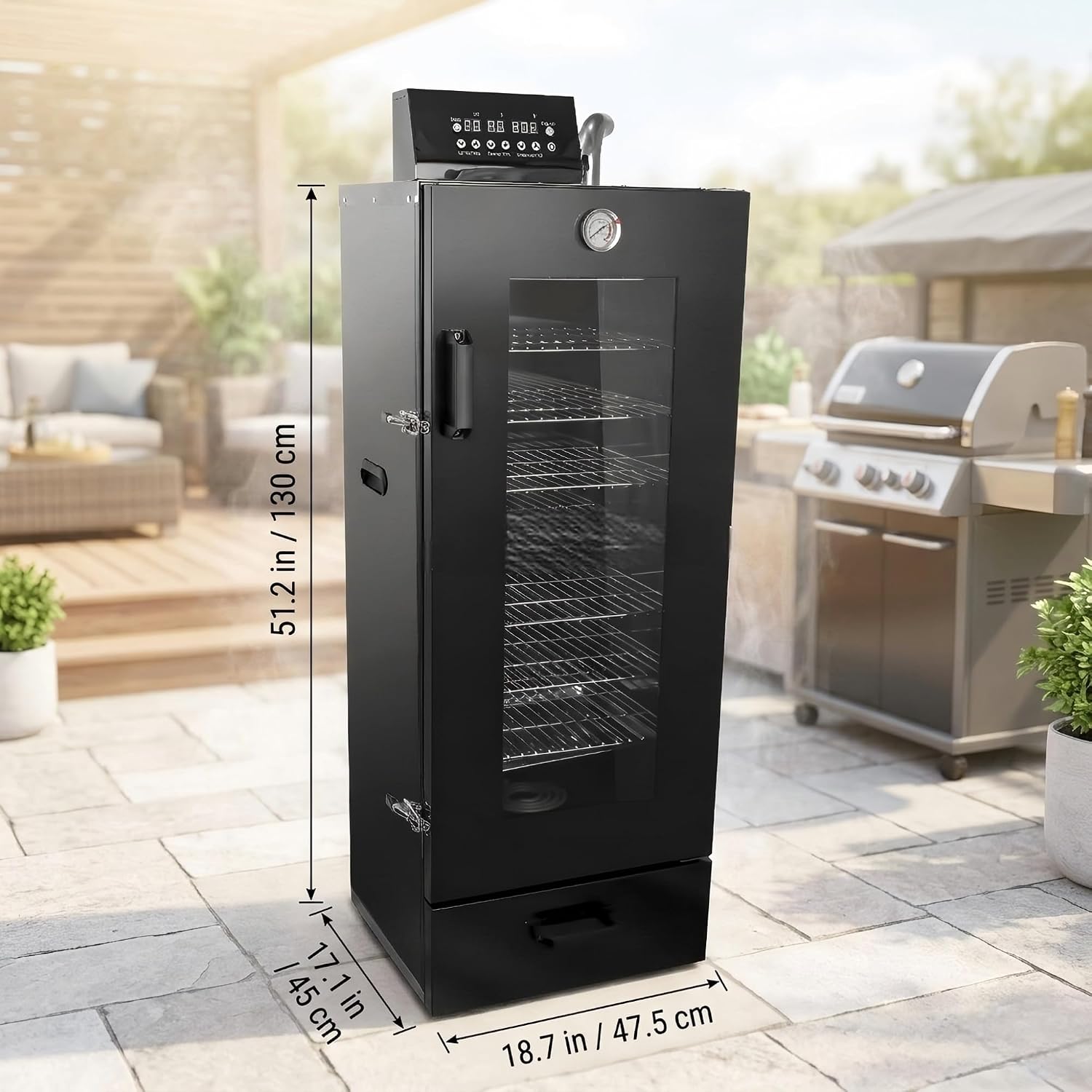 CLIVIA 8-Layer Electric Smoker with View Window, 1600W Vertical Digital BBQ Smoker, Front Loading Wood Chip Tray, 0-24H Timer & 86-257°F Temp Control, Meat Smoker for Jerky, Sausage, Fish (DSH-S45D)