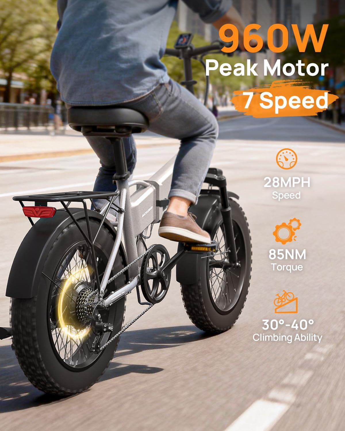 PUCKIPUPPY Folding Electric Bike, 960W Peak Foldable Ebike, 48V 15AH Battery Electric Bike for Adults, 20' Fat Tire, 7 Speed, 28MPH, 70Miles Range, Front Suspension, LCD Display, Dachshund