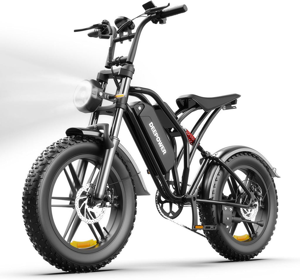 DEEPOWER Electric Bike for Adults,1500W Peak 20' Fat Tire EBike, Up to 32+MPH,60+Miles Max Range, Electric Dirt Bike for Road Sand Mountain Snow - 48V 13AH Battery Powered Electric Motorcycle