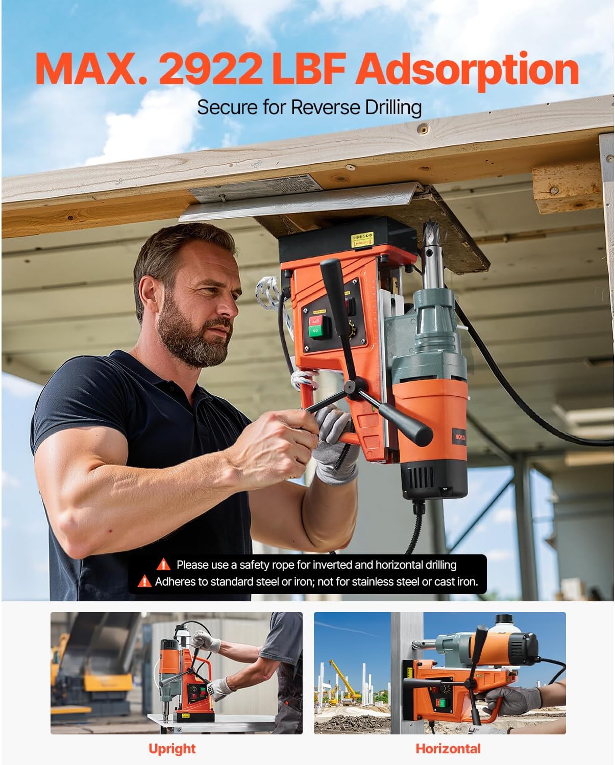 VEVOR Mag Drill Press, 1550W 2' Boring Diameter, 2922lbf Power Magnetic Drill, 500 PRM, 10-Speed, Electric Drilling Machine for Metal Surface, Industrial and Home Improvement