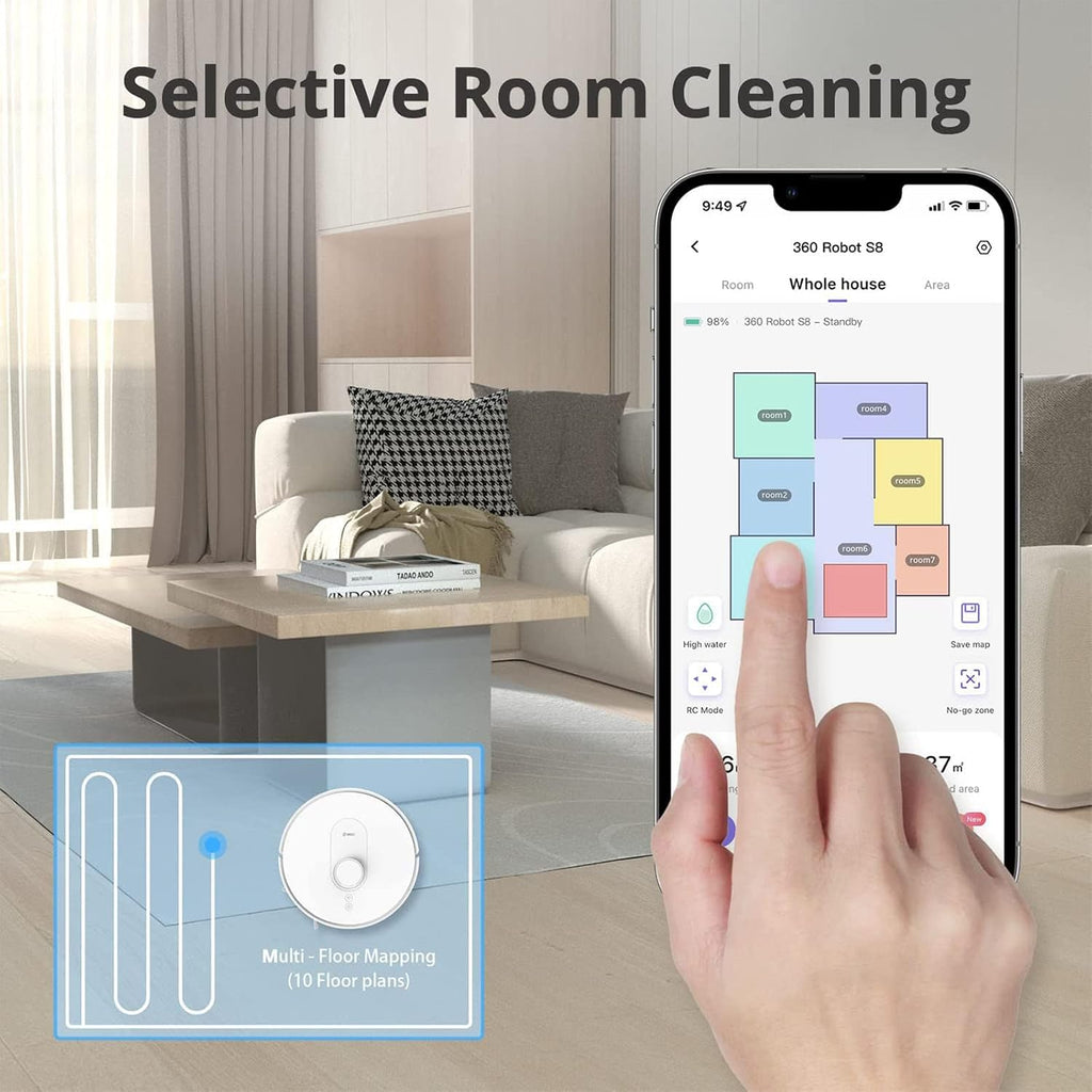 + 360 S8 Robot Vacuum and Mop Combo, LiDAR Navigation, 2700Pa Strong Suction, Compatible with Alexa, WiFi, Smart APP Control Mapping, Ideal for Carpet and Pet Hair