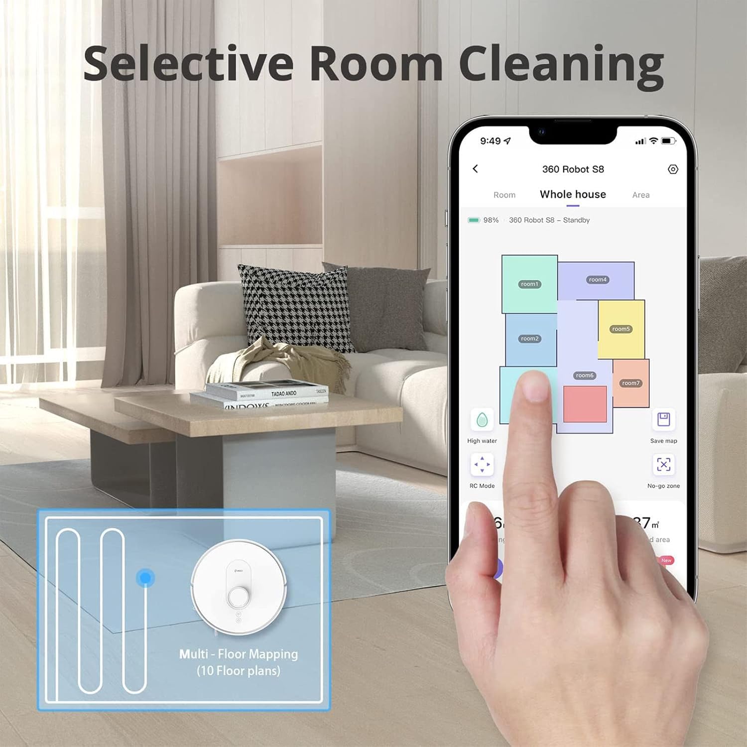+ 360 S8 Robot Vacuum and Mop Combo, LiDAR Navigation, 2700Pa Strong Suction, Compatible with Alexa, WiFi, Smart APP Control Mapping, Ideal for Carpet and Pet Hair