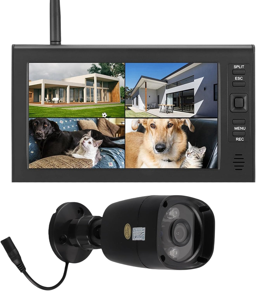Outdoor Security Camera, Home Security Surveillance Camera, IR Night Vision, Motion Detection and Remote View with 4CH Surveillance Monitor System Display and TF Card