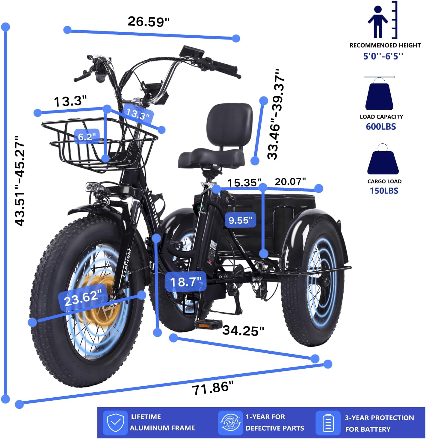 2.0 Electric Tricycle for Adults, 20'x4' Fat Tire Folding Electric Trike, 750W 48V 20.8Ah Long-Range Battery, Built-in Speaker, USB Port, 20MPH 75KM 7 Speed, 3 Wheel E-Trike