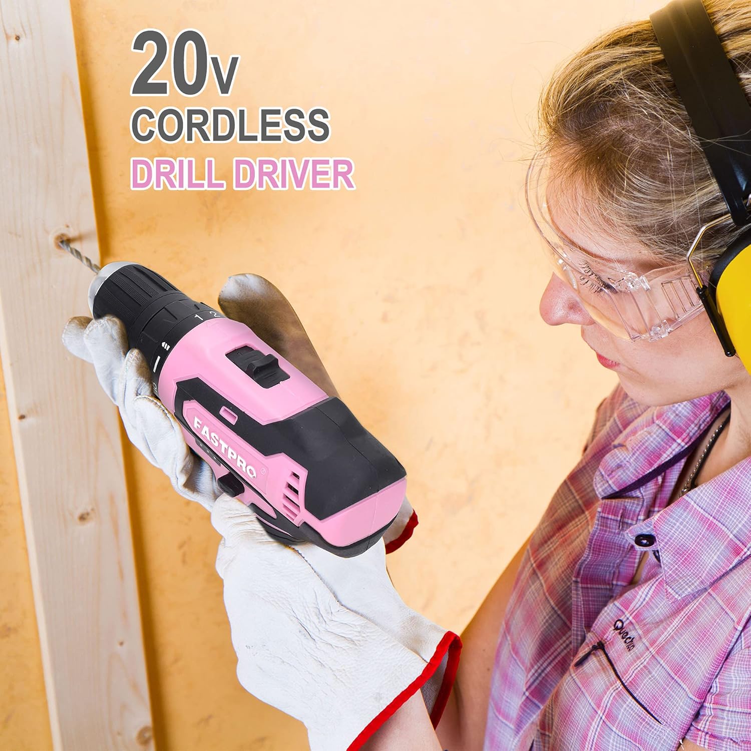 FASTPRO 232-Piece Pink Tool Set with Drill, 20V Cordless Drill Driver and Home Tool Set, Pink Drill Set for Women, Lady's Repairing Kit with 12-Inch Storage Bag, Pink
