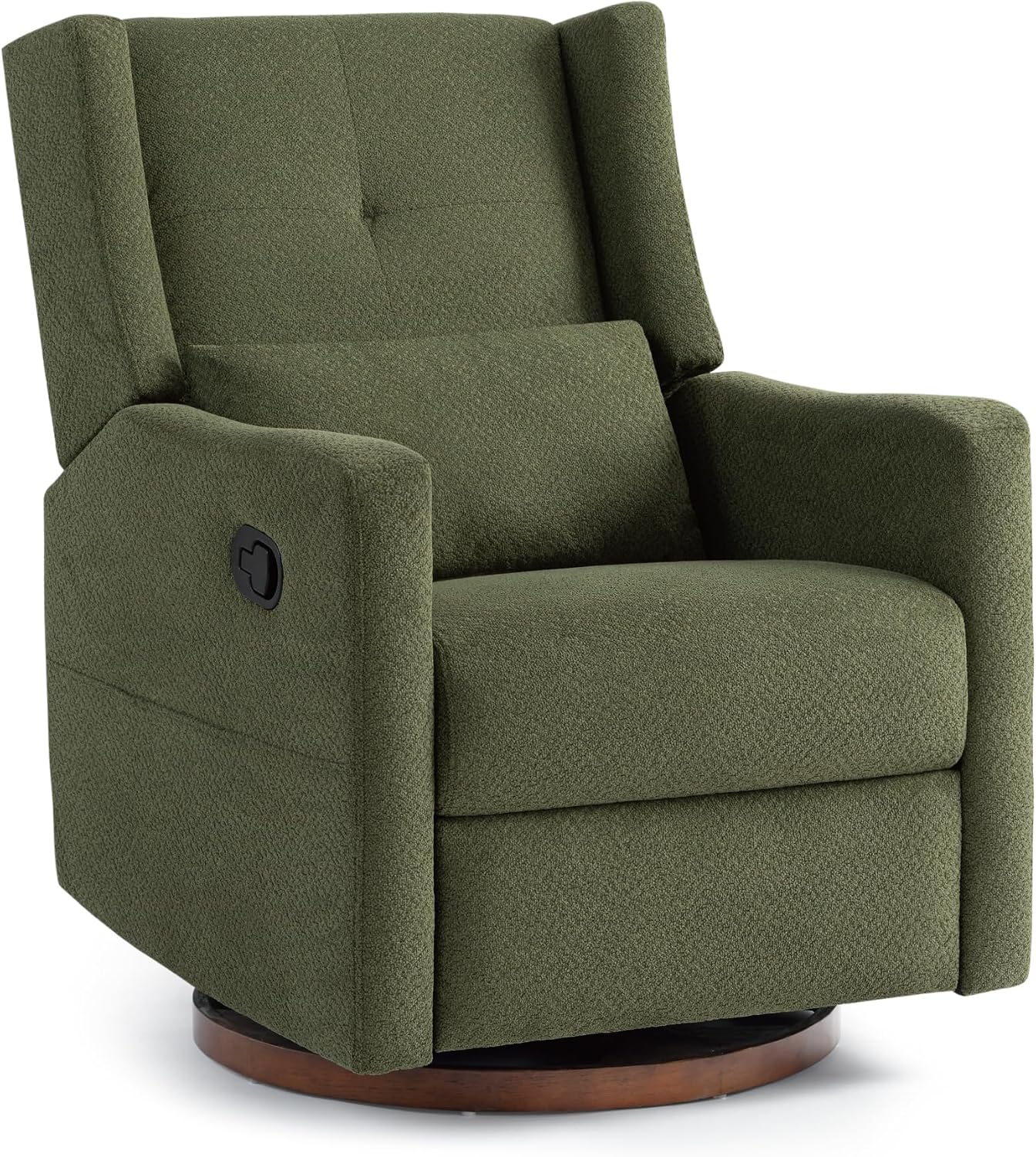 KISLOT Swivel Rocker Recliner Chair, Nursery Glider Recliner with Wood Base Manual Rocking Comfy Upholstered Fabric Reclining Single Sofa for Nursery Bedroom Living Room