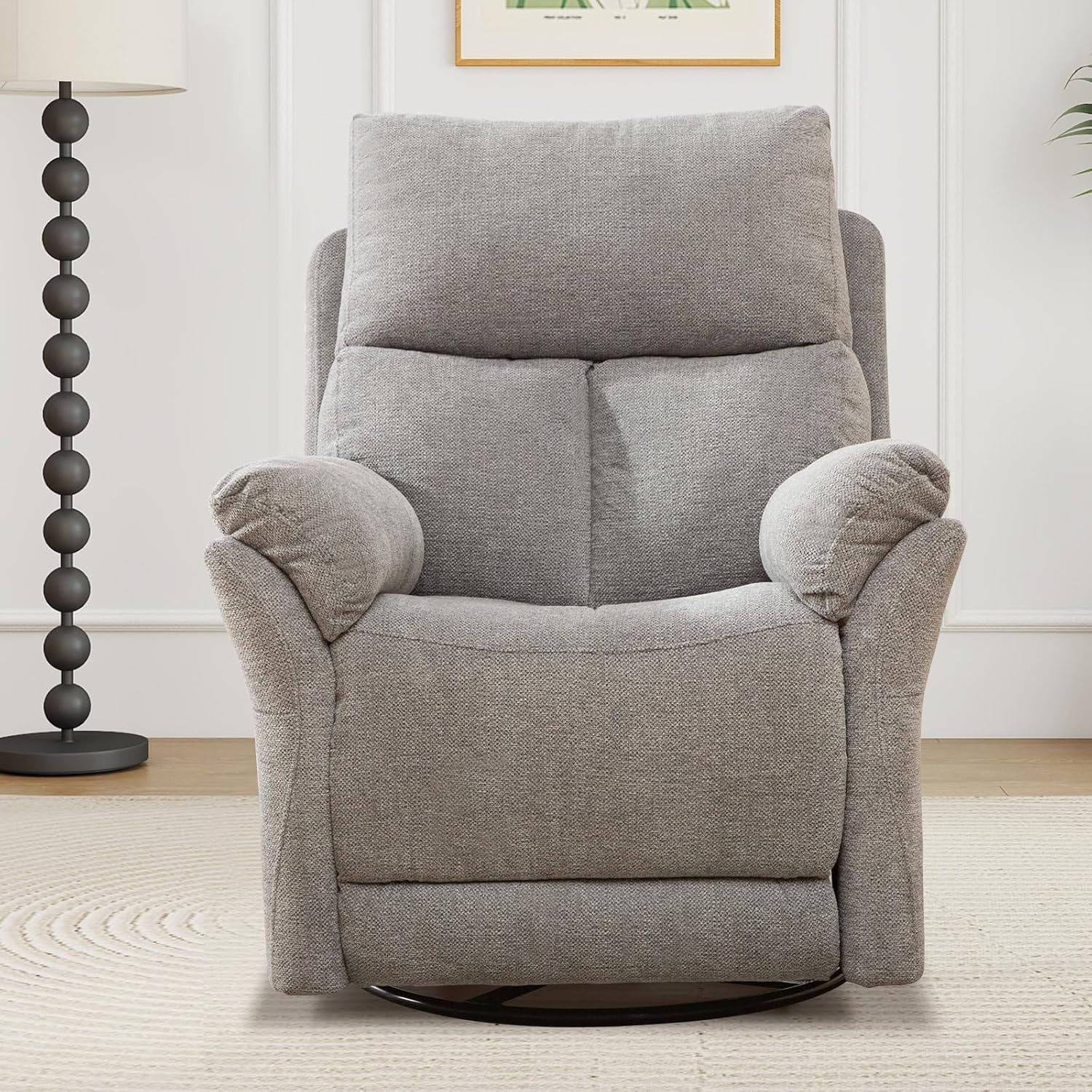 ANJ Swivel Rocker Recliner Chair, Manual Fabric Glider Nursery Recliner Chair, Single Rocking Modern Sofa Home Theater Seating for Living Room, Nursery (Silver)