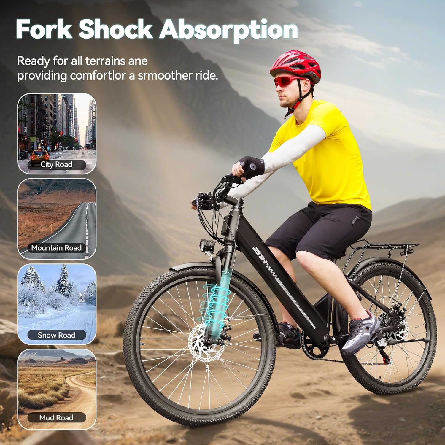 ZNH 750W Electric Bike for Adults, 48V 13Ah Removable Battery, 26' x 1.95' Fat Tire E-Bike, Up to 50 Miles, 7-Speed Shimano, Hydraulic Suspension, LCD Display, UL2849 Certified, TUV