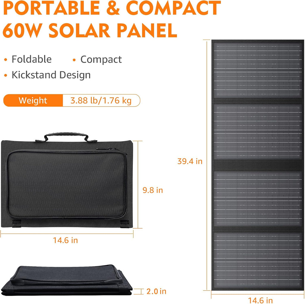 300W Portable Power Station 260Wh Outdoor Solar Generators Mobile Lithium Battery Pack 110V Outlet Solar Power Bank Camping Power Supply for Laptop with 60W Solar Panel