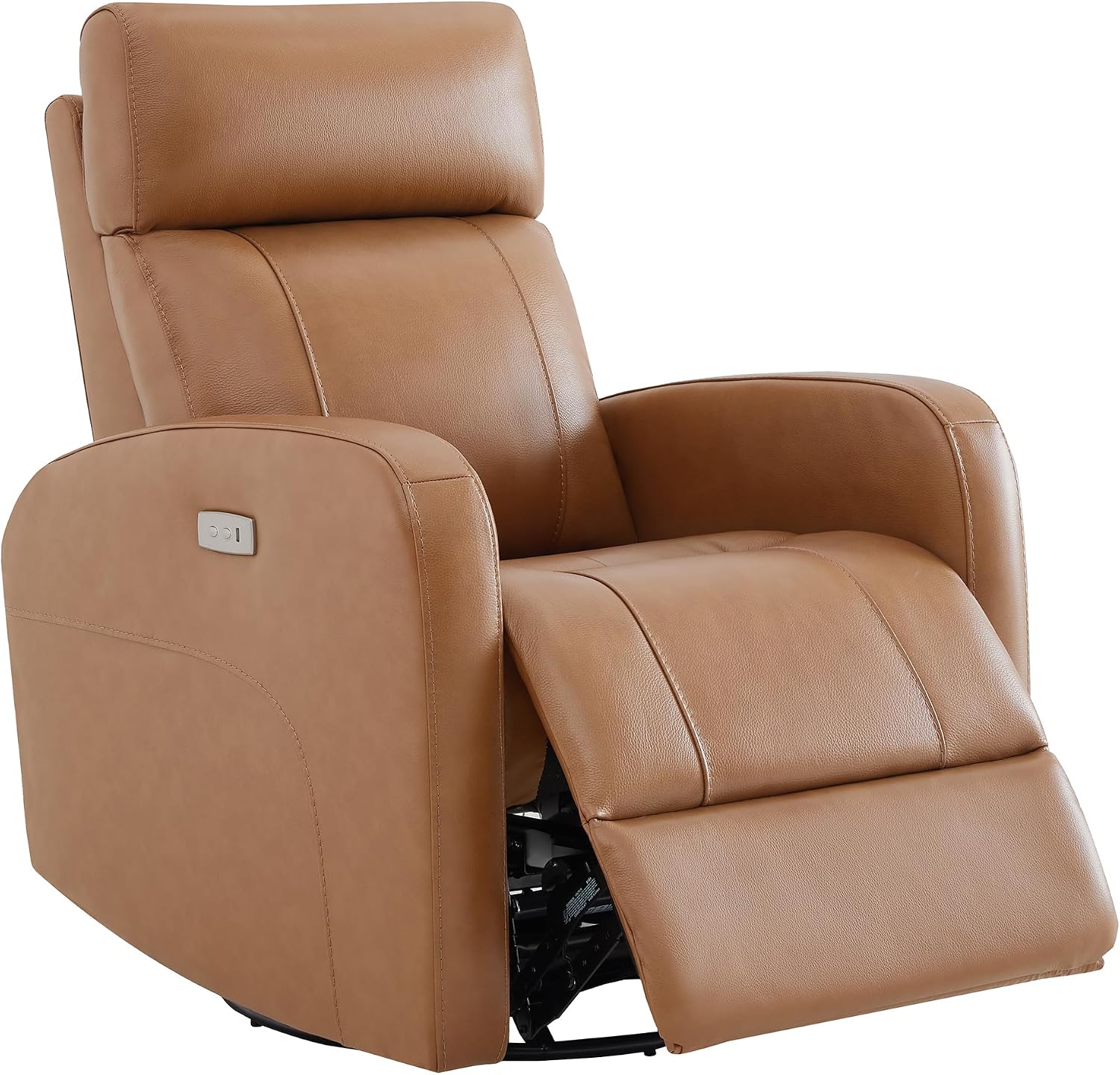 CHITA Genuine Leather Power Recliner Chair for Adults, FSC Certified Electric Nursery Swivel Glider for Living Room, Camel Brown