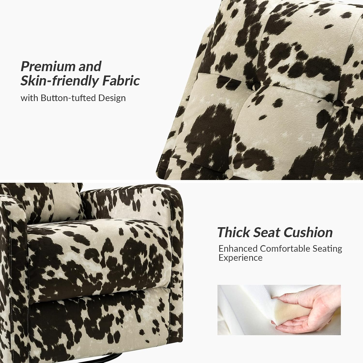 HULALA Home Recliner Chair Set of 2, Modern Printed Fabric for Living Room, Rocker Recliner Sofa Comfy Armchair 360 Degree Swivel, Nursery Rocking Chairs with Adjustable Backrest & Footrest/Brown