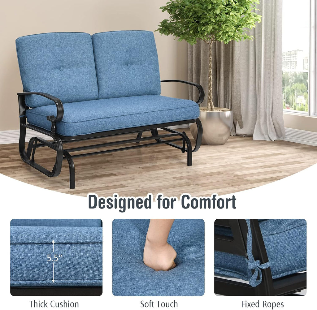 Giantex Outdoor Glider Bench, Patio Loveseat with Cushions, 440 Lbs Capacity, 2-Person Outdoor Rocking Chair, Porch Glider Swing for Garden, Backyard, Poolside, Patio Seating Rocker (Navy)