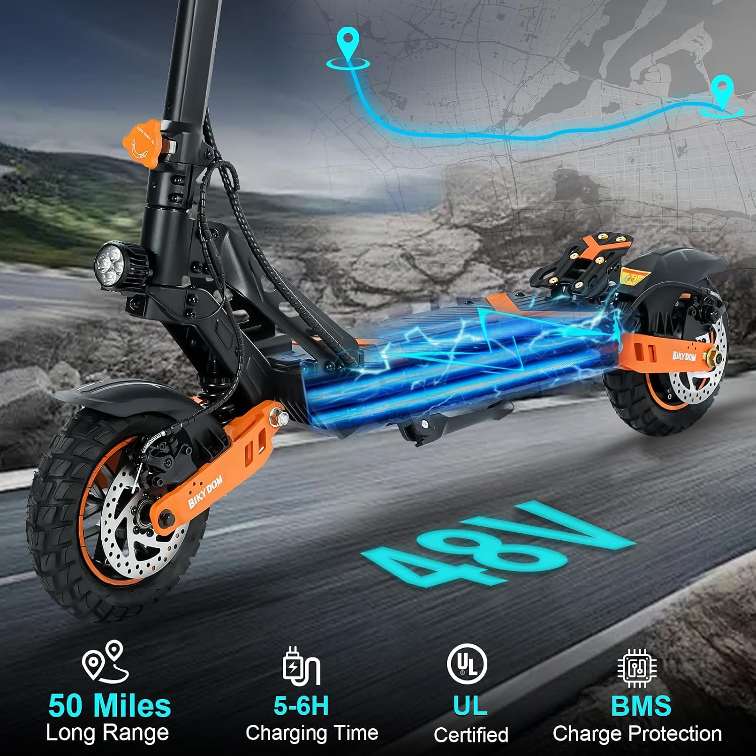 Electric Scooter Adults, 1600 W Motor Up to 50 Miles Range & 40 MPH Top Speed, 10' Off Road Tire Folding E-Scooter with Detachable Seat for Teen Commuting (UL 2272tested)